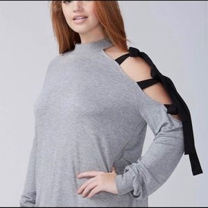 Lane Bryant long sleeve cut out bows and ribbons sleeve grey top size 18/20
